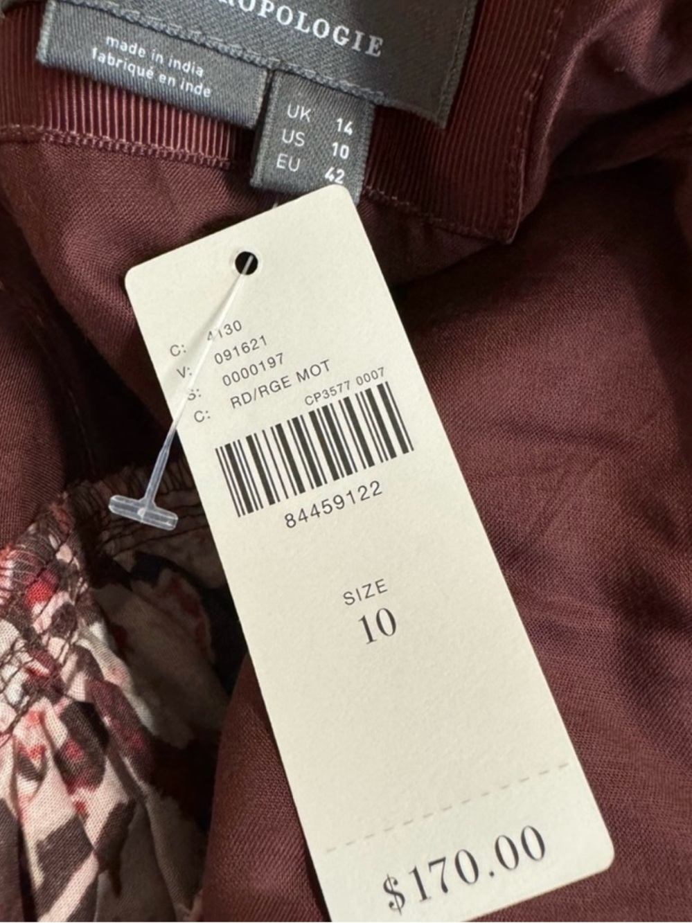 NWT Anthropologie Red and Burnt Orange Floral Midi Dress With Back Tie.Size 10 - Picture 2 of 10